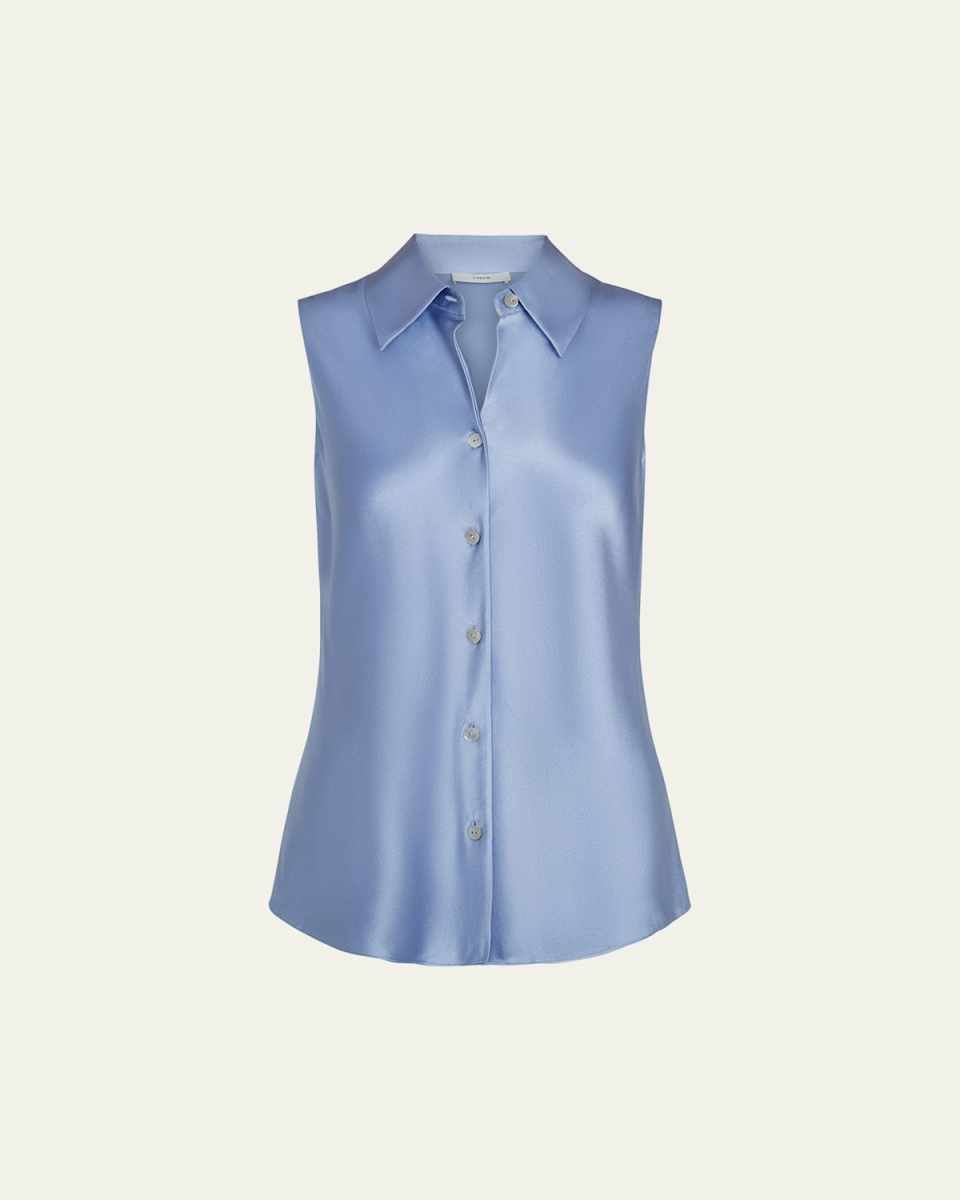 Sleeveless Bias-Cut Silk Shirt